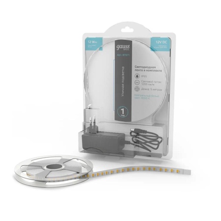 Светодиодная лента Gauss 12W/m 120LED/m 2835SMD нейтральный белый 5M BT071 Алматы