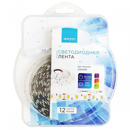 Светодиодная лента Apeyron 14,4W/m 60LED/m 5050SMD синий 5M 50BL Алматы