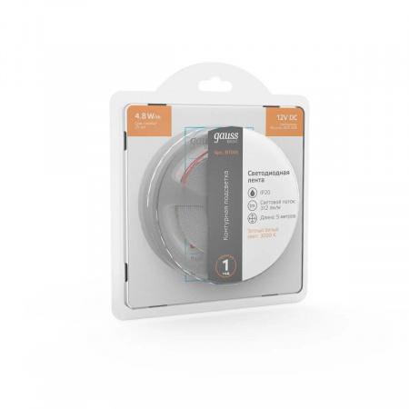 Светодиодная лента Gauss 4,8W/m 60LED/m 2835SMD теплый белый 5M BT005 Алматы