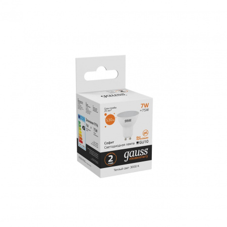 Лампа светодиодная Gauss GU10 7W 3000K матовая 13617