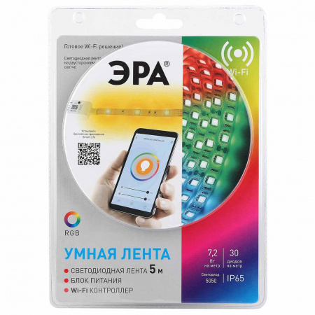 Светодиодная влагозащищенная лента ЭРА 7,2W/m 30LED/m 5050SMD RGB 5M 5050-30-RGB-IP65-Wifi-5m (12V) Б0043446 Алматы Светодиодная влагозащищенная лента ЭРА 7,2W/m 30LED/m 5050SMD RGB 5M 5050-30-RGB-IP65-Wifi-5m (12V) Б0043446 Алматы