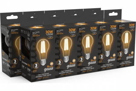Лампа светодиодная филаментная Gauss E27 30W 2700K прозрачная 102902130 Алматы Лампа светодиодная филаментная Gauss E27 30W 2700K прозрачная 102902130