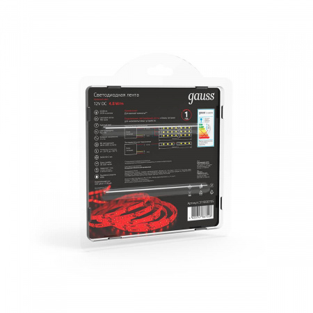 Светодиодная влагозащищенная лента Gauss 4,8W/m 60LED/m 2835SMD красный 5M 311000705 Алматы