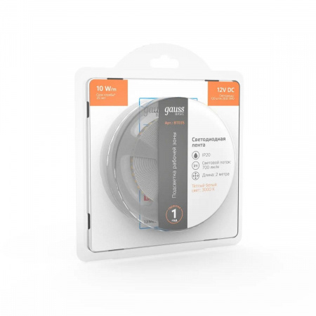 Светодиодная лента Gauss 10W/m 120LED/m 2835SMD теплый белый 2M BT035 Алматы