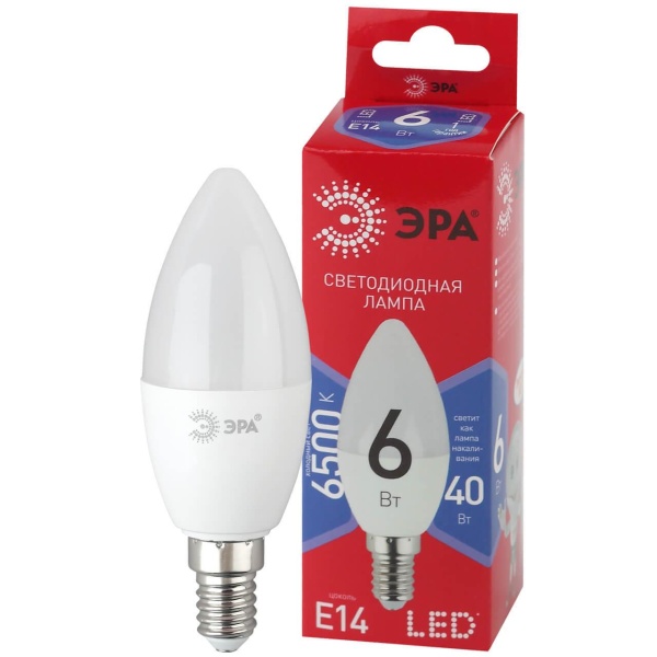 Лампа светодиодная ЭРА E14 6W 6500K матовая B35-6W-865-E14 R Б0045339