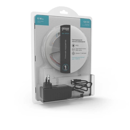 Светодиодная лента Gauss 6W/m 60LED/m 2835SMD нейтральный белый 5M BT014 Алматы