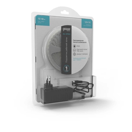 Светодиодная лента Gauss 10W/m 60LED/m 5050SMD нейтральный белый 5M BT043 Алматы