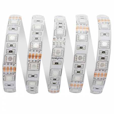 Светодиодная влагозащищенная лента Apeyron 14,4W/m 60LED/m 5050SMD разноцветная 5M 12BL Алматы