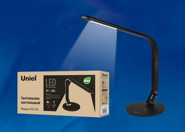 Настольная лампа Uniel TLD-555 Black/LED/500Lm/5500K/Dimmer/USB UL-00003648