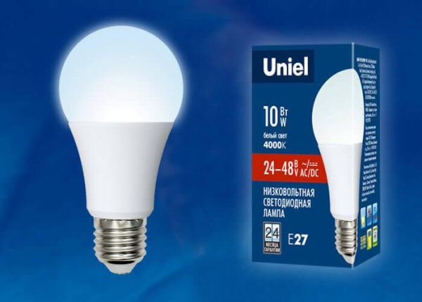 Лампа светодиодная Uniel E27 10W 4000K матовая LED-A60-10W/NW/E27/FR/24-48V UL-00002382