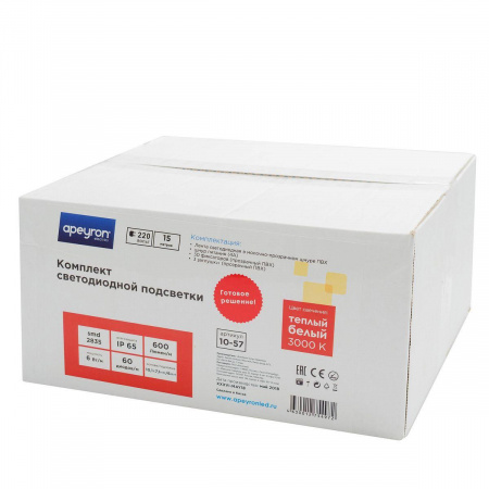 Светодиодная влагозащищенная лента Apeyron 6W/m 60LED/m 2835SMD теплый белый 15M 10-57 Алматы
