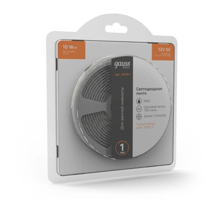 Светодиодная лента Gauss 10W/m 60LED/m 5050SMD теплый белый 5M BT051 Алматы