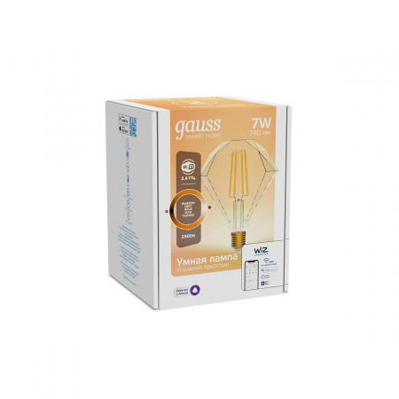 Лампа светодиодная диммируемая филаментная Gauss Smart Home Filament Diamond E27 7W 2500K золотистая 1350112