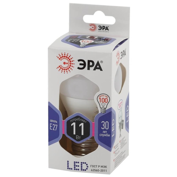 Лампа светодиодная ЭРА E27 11W 6000K матовая LED P45-11W-860-E27 Б0032991