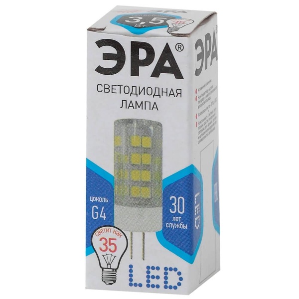 Лампа светодиодная ЭРА G4 3,5W 4000K прозрачная LED JC-3,5W-220V-CER-840-G4 Б0027856