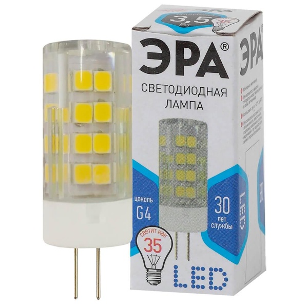 Лампа светодиодная ЭРА G4 3,5W 4000K прозрачная LED JC-3,5W-220V-CER-840-G4 Б0027856