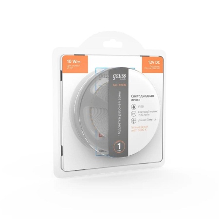 Светодиодная лента Gauss 10W/m 120LED/m 2835SMD теплый белый 3M BT036 Алматы