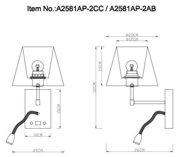 Бра Arte Lamp Elba A2581AP-2AB