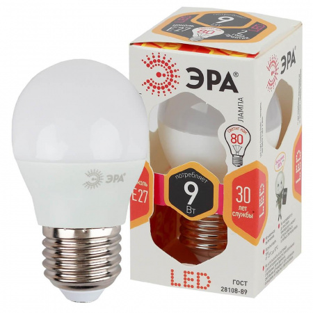 Лампа светодиодная ЭРА E27 9W 2700K матовая LED P45-9W-827-E27 Б0029043