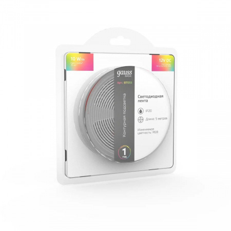Светодиодная лента Gauss 10W/m 60LED/m 5050SMD разноцветный 5M BT055 Алматы