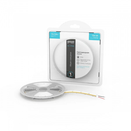Светодиодная лента Gauss 14,4W/m 240LED/m 2835SMD нейтральный белый 5M BT086 Алматы