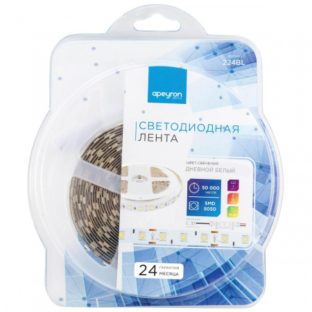 Светодиодная лента Apeyron 14,4W/m 60Led/m 5050SMD дневной белый 1M 224BL Алматы
