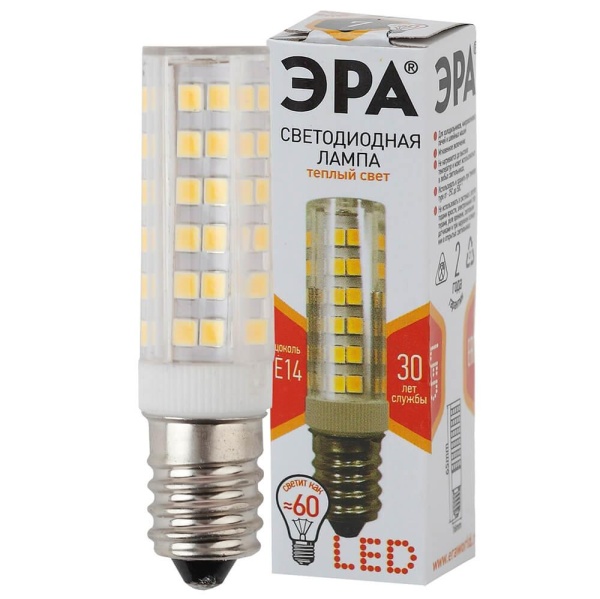 Лампа светодиодная ЭРА E14 7W 2700K прозрачная LED T25-7W-CORN-827-E14 Б0033029