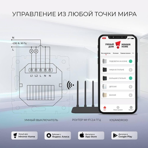 Сенсорный выключатель двухклавишный с функцией Wi-Fi Werkel серебряный W4520606 4690389171246