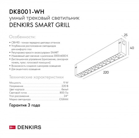 Трековый светодиодный светильник Denkirs DK8001-WH