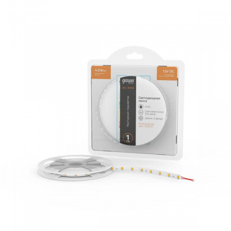 Светодиодная лента Gauss 4,8W/m 60LED/m 2835SMD теплый белый 3M BT002 Алматы