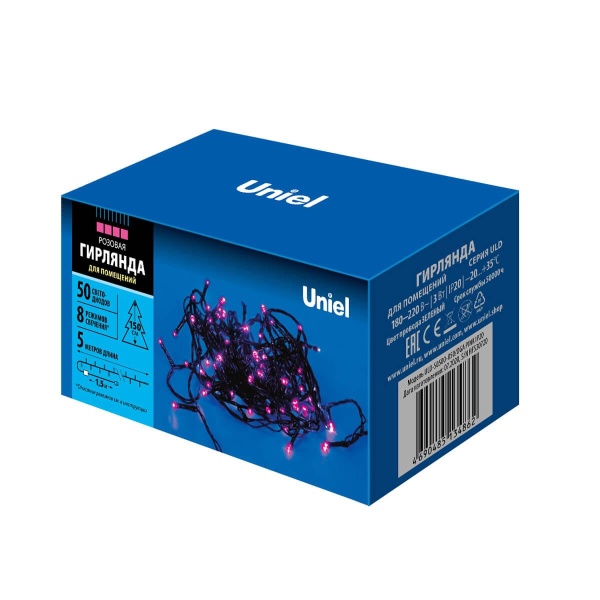 Светодиодная гирлянда Uniel 220V розовый ULD-S0500-050/DGA Pink IP20 UL-00007306