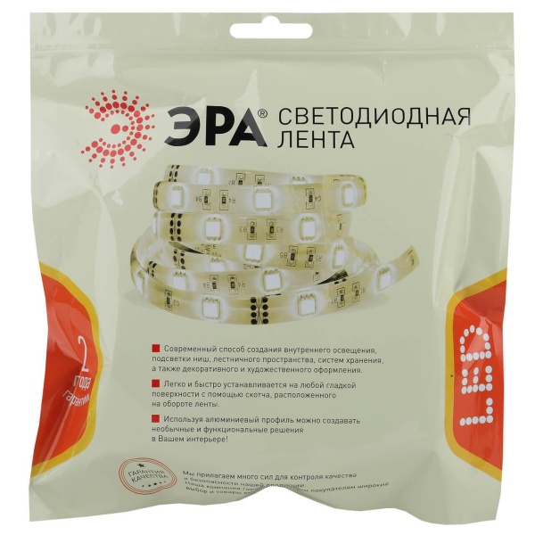 Светодиодная лента ЭРА 28,8W/m 280LED/m 2835SMD теплый белый 2,5M LS2835-28,8-280-24-33-3000К-quadruple-2,5m Б0043106 Алматы