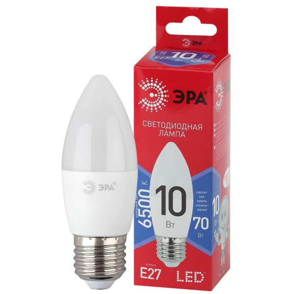 Лампа светодиодная ЭРА E27 10W 6500K матовая B35-10W-865-E27 R Б0045338