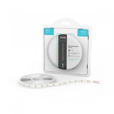 Светодиодная лента Gauss 8W/m 60LED/m 5050SMD нейтральный белый 3M BT023 Алматы