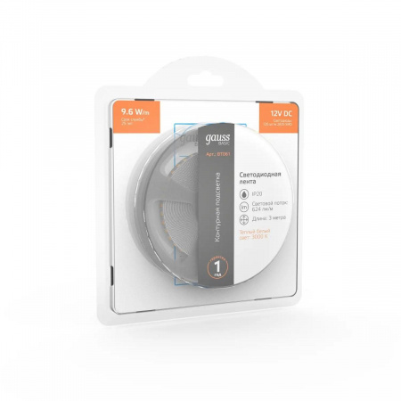Светодиодная лента Gauss 9,6W/m 120LED/m 2835SMD теплый белый 3M BT061 Алматы