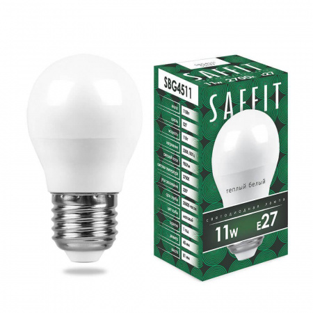 Лампа светодиодная Saffit E27 11W 2700K Шар Матовая SBG4511 55137 Алматы Лампа светодиодная Saffit E27 11W 2700K Шар Матовая SBG4511 55137
