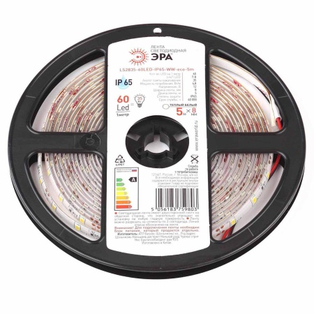 Светодиодная влагозащищенная лента ЭРА 4,8W/m 60LED/m 2835SMD теплый белый 5M LS2835-60LED-IP65-WW-eco-5m Б0035592 Алматы