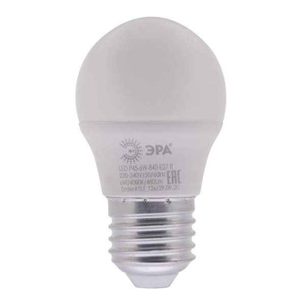 Лампа светодиодная ЭРА E27 6W 4000K матовая LED P45-6W-840-E27 R Б0049644