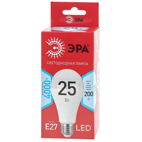 Лампа светодиодная ЭРА E27 25W 4000K матовая LED A65-25W-840-E27 R Б0048010