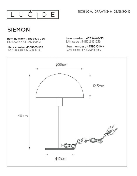 Настольная лампа Lucide Siemon 45596/01/33