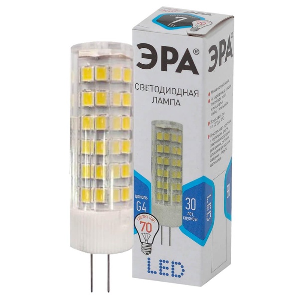 Лампа светодиодная ЭРА G4 7W 4000K прозрачная LED JC-7W-220V-CER-840-G4 Б0027860