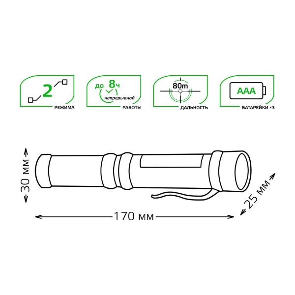 Ручной светодиодный фонарь Gauss от батареек 90х25 200 лм GF109