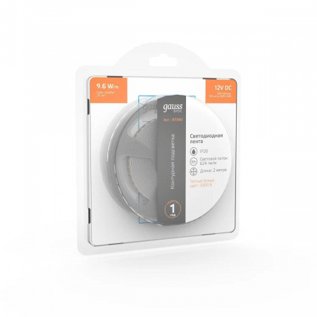 Светодиодная лента Gauss 9,6W/m 120LED/m 2835SMD теплый белый 2M BT060 Алматы