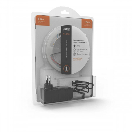 Светодиодная лента Gauss 6W/m 60LED/m 2835SMD теплый белый 5M BT013 Алматы