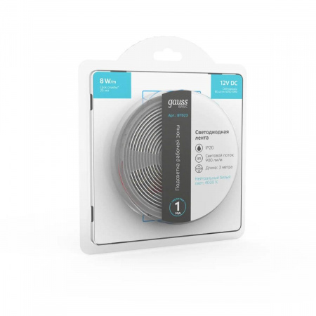 Светодиодная лента Gauss 8W/m 60LED/m 5050SMD нейтральный белый 3M BT023 Алматы