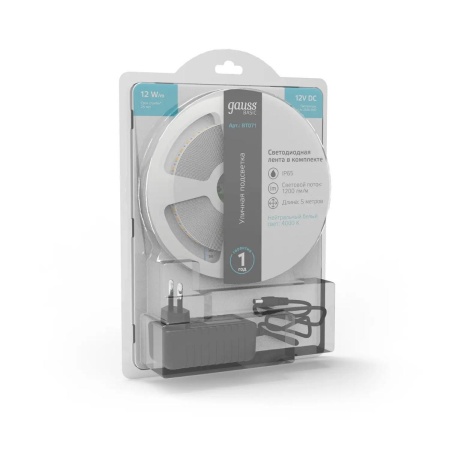 Светодиодная лента Gauss 12W/m 120LED/m 2835SMD нейтральный белый 5M BT071 Алматы