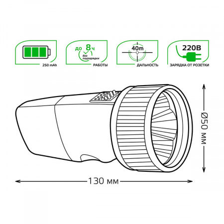 Ручной светодиодный фонарь Gauss аккумуляторный 130х50 40 лм GF103