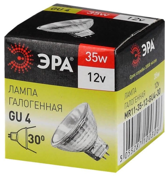 Лампа галогенная ЭРА GU4 35W 2700K прозрачная GU4-MR11-35W-12V-30CL C0027362