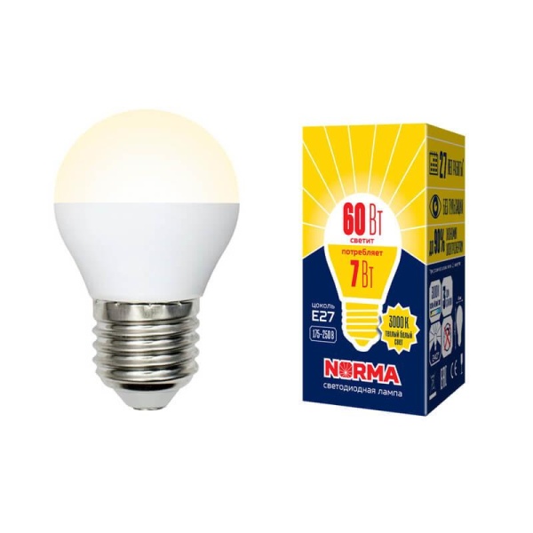Лампа светодиодная E27 7W 3000K матовая LED-G45-7W/WW/E27/FR/NR UL-00003823