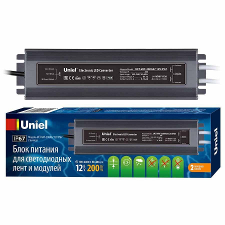 Блок питания Uniel 12V 200W IP67 16,7A UET-VAF-200A67 12V IP67 UL-00007579 Алматы